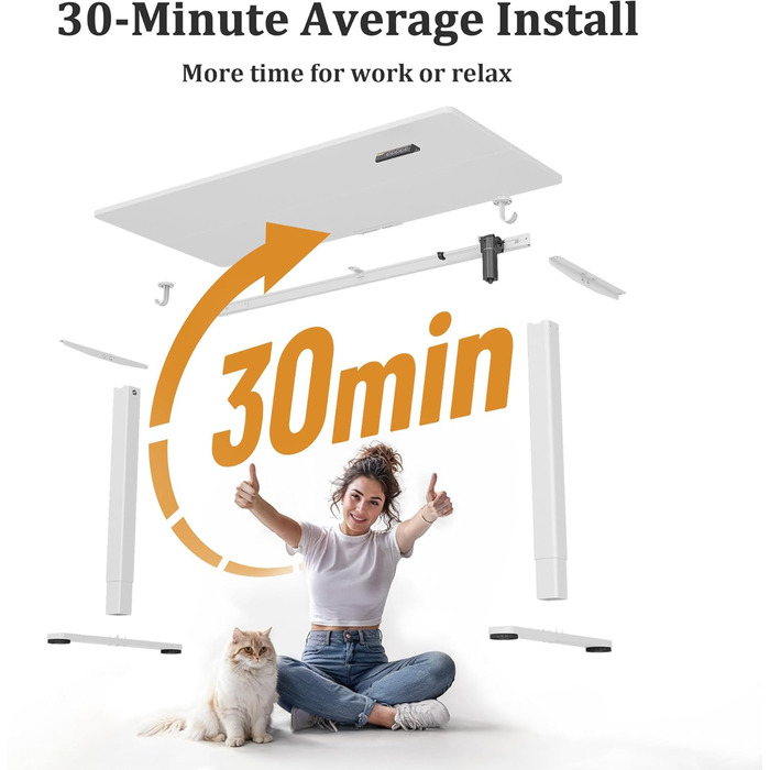 Стіл Claiks з регульованою висотою, електричний, 120x60 см, стіл з регульованою висотою для роботи стоячи, біла рама/біла поверхня, 120x60 см білий