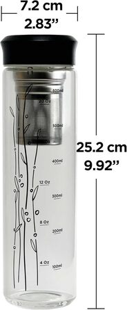 Скляна пляшка для пиття об&39ємом 650 мл з чорною кришкою з нержавіючої сталі та рукавом для розсипного чаю, пляшка для чаю з заварювальним контейнером на винос