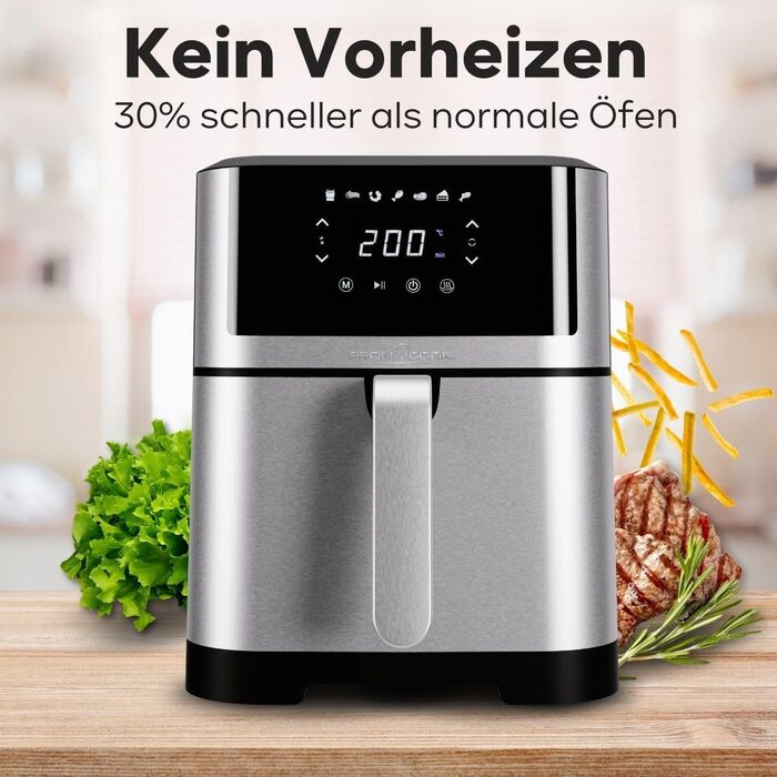 Аерофритюрниця ProfiCook 8 л Безмасляне приготування Airfryer з 7 програмами XXL-модель з мінімумом диму та запахів PC-FR 1269 H, нержавіюча сталь *Модель 2024*