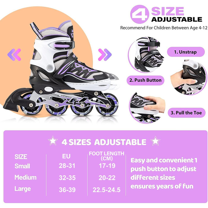 Розмір регульованих роликових ковзанів для дітей з підсвічуванням світлодіодних коліс, веселі блимаючі роликові ковзани для дівчат