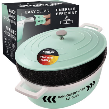 Каструля для запікання з кришкою індукційна 32 см, 6,6 л, лита алюмінієва каструля з покриттям з частинок справжнього каменю, каст