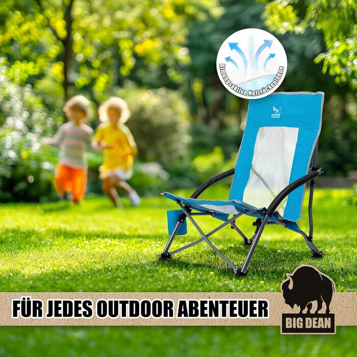 Складаний пляжний стілець BigDean, легкий та стійкий, з тримачем для напоїв