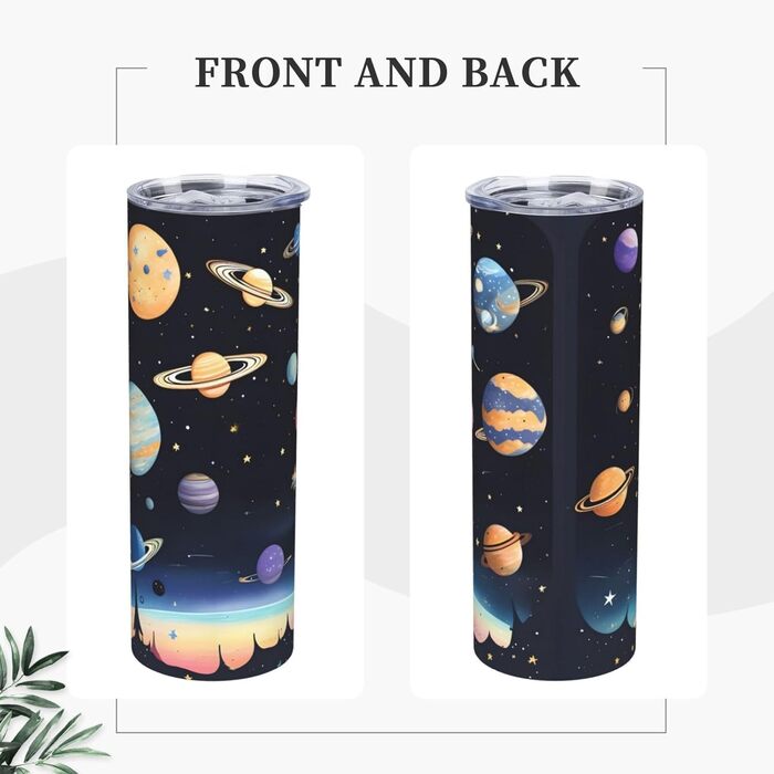 Кружка з прямою трубочкою, дизайн Сатурн, Юпітер, Земля, друкований принт, підходить для кемпінгу, офісу та дому, 590 мл