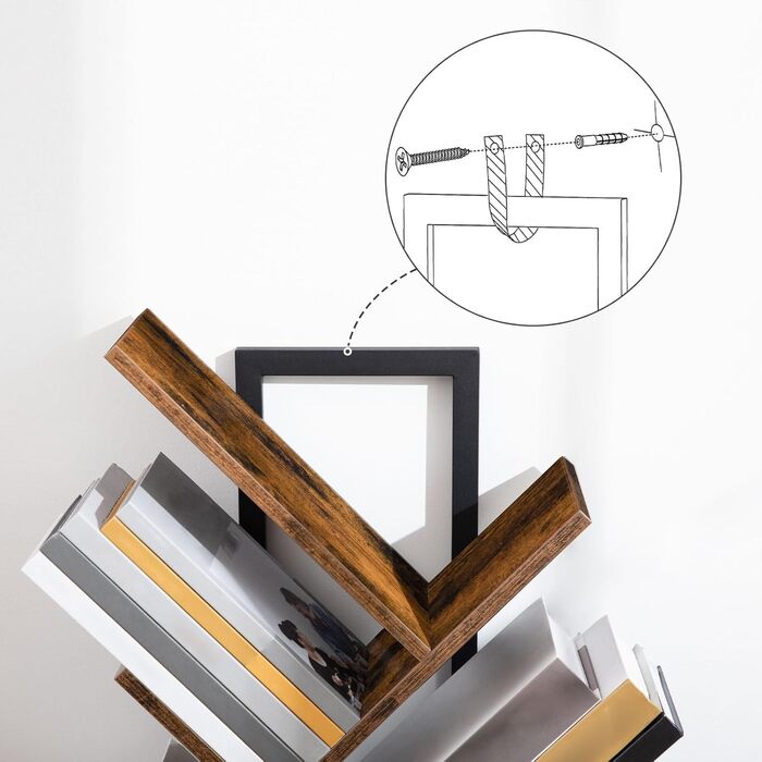 Книжкова полиця HOOBRO з шухлядою, 9-ярусна окремостояча полиця, книжкова полиця у формі дерева, полиця для DVD, окремостояча книжкова вежа, для вітальні, спальні, домашнього офісу, вінтажний коричневий EBF18SJ01G1 вінтажний коричневий чорний