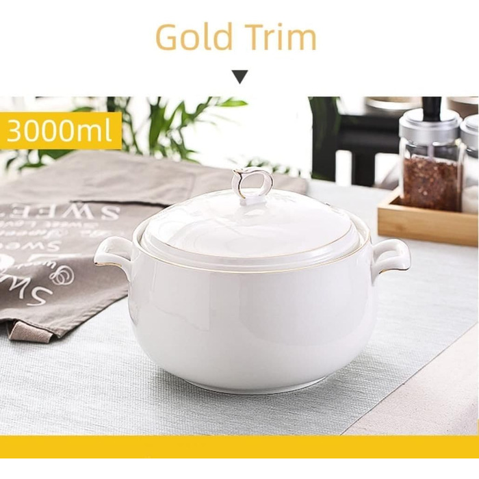 Керамічна супниця з кришкою, 3 л, велика місткість, дверцята для подачі, подвійні ручки, порцеляна, можна мити в посудомийній маши