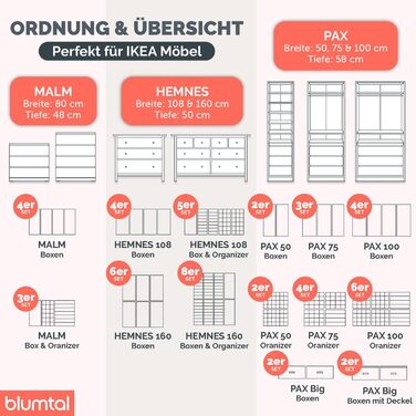 Набір органайзерів для гардеробу, 8 шт. - Різні органайзери для гардеробу для комодів HEMNES - Складані коробки для бюстгальтерів, футболок - Органайзер для гардеробу - Сортер для гардеробу, сірий, подвійний Hemnes