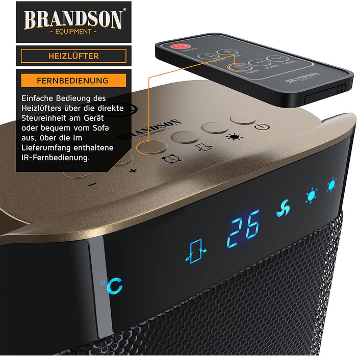 Керамічний обігрівач для ванної кімнати з дистанційним керуванням - Енергозберігаючий, тихий - Швидкий обігрівач з функцією коливання - 2 режими нагріву - Таймер - Сертифіковано GS A Золото