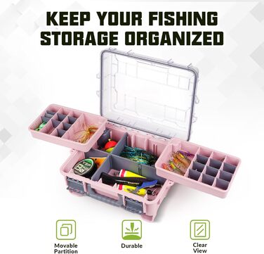 Водонепроникний ящик для рибальських снастей THKFISH, ящик для приманок, ящик для рибальських інструментів, портативний ящик для снастей з двома ящиками для безприманного транспорту 3500 та знімними роздільниками, ящик для рибальських снастей рожевого/син