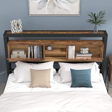 Металеве двоспальне ліжко HYUB 140 x 200 см з узголів&39ям для зберігання речей, ліжко з рейковою основою та металевим каркасом, дитяче ліжко з великим місцем для зберігання речей під ліжком, для спальні/гостьової кімнати 140x200 см - матрац не входить до