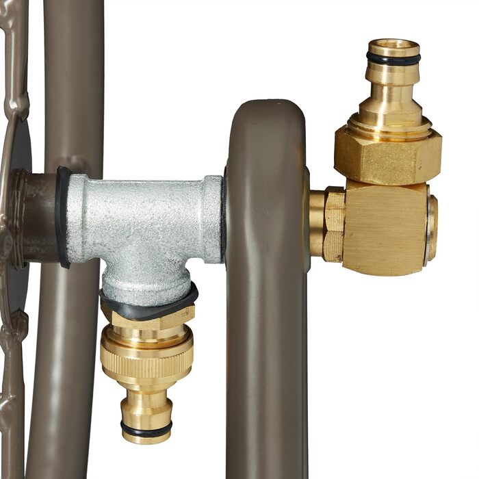 Моток для шланга, сталевий, для 60 м шланга, з 2 швидкозємними зєднаннями, настінний тримач для шланга (ШВТ 36 x 55 x 50 см), коричневий