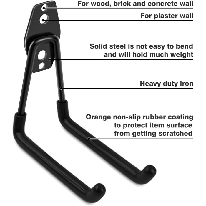 Гачки для гаража, міцні, сталеві гачки для зберігання в гаражі, вішалка для інструментів для гаража, настінне кріплення, гачки та вішалки з антиковзаючим покриттям для садових інструментів, драбини, 15 шт.