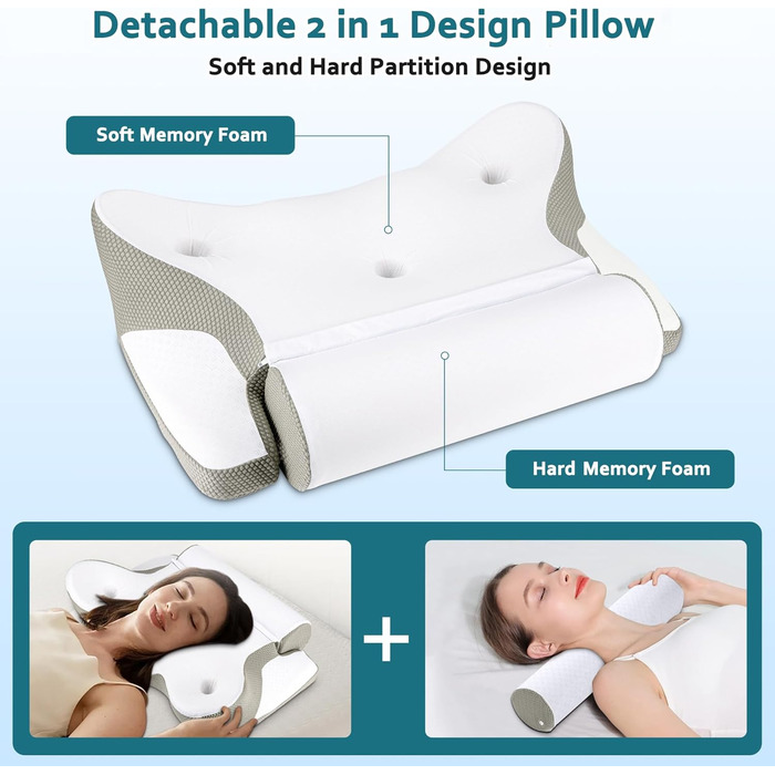 Подушка TopEsct з піни з ефектом пам&39яті, подушка для сну на боці, подушка для шиї та подушка для голови для сну на боці та спині (сіра)