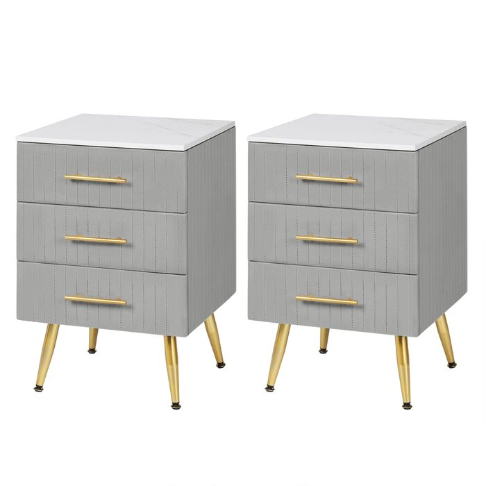 Комплект із 2 приліжкових тумбочок/тумбочек для ліжка з пружинним матрацом, 3 шухляди з масиву дерева, комод/сервант, легке складання, висота та вантажопідйомність, 40,5x460 см, сірий TS135gr-2 3 шухляди сірий 2