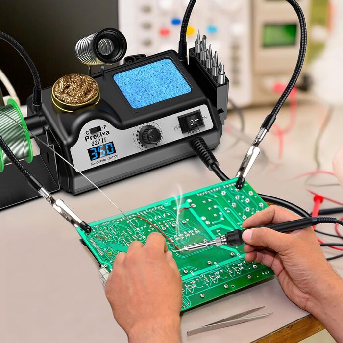 Паяльна станція, паяльник Preciva 60 Вт з дисплеєм і 2 допоміжними руками, регульована температура 90480C, режим очікування, паяль