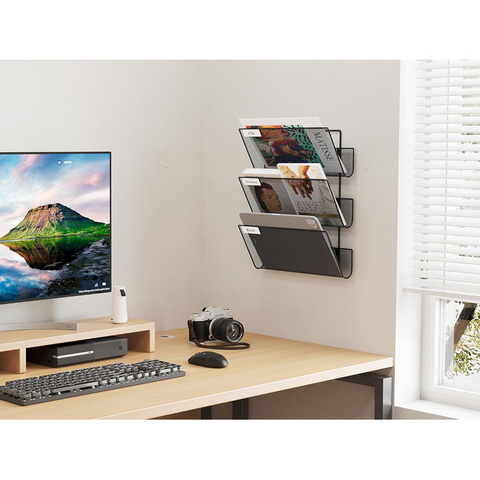 Міцний металевий тримач для журналів EasyPAG з 3 відділеннями, настінний тримач для журналів, тримач для файлів, тримач для документів, підвісний органайзер для журналів, тримач для флаєрів, диспенсер для брошур, чорний