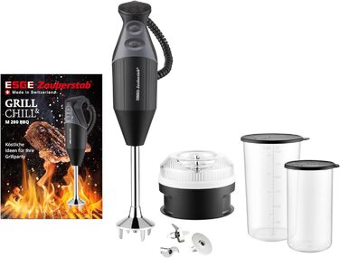 Ручний блендер ESGE Wand M 200 BBQ 98215 чорний, ручний блендер, ручний міксер, професійний, включаючи аксесуари, до 17 000 об/хв, 200 Вт, ергономічний дизайн ручки, подвійний перемикач, центрування, що застібається, двигун змінного струму