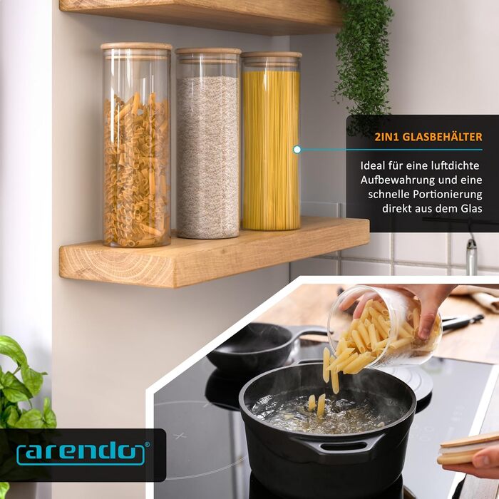 Банки для зберігання з кришками, 2 літри - Набір з 3 шт. - 10 x 28 см / - Скляні контейнери - Термостійкі - Банки для зберігання з дерев&39яними кришками - Герметичні - для мюслі, цукру, борошна, спагеті, кави, рису