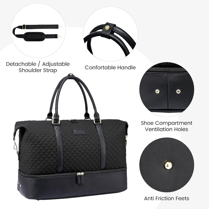 Жіноча дорожня сумка Sucipi, сумка для вихідних, сумка для лікарні, сумка для пологів, сумка для мами, велика водонепроникна спортивна сумка, дорожня сумка з відділенням для взуття та вологим відділенням для авіаподорожей, тренажерний зал, кемпінг, чорний