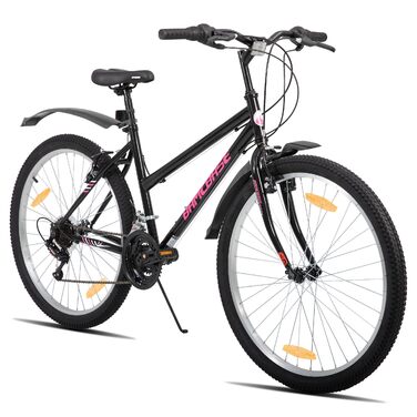 Жіночий гірський велосипед Hiland 24/26 дюймів, велосипед для дівчат та жінок, 18-швидкісний гірський велосипед з V-подібними гальмами, міцний гірський велосипед зі сталевою рамою, чорний/рожевий/білий, чорні колеса 24 дюйми