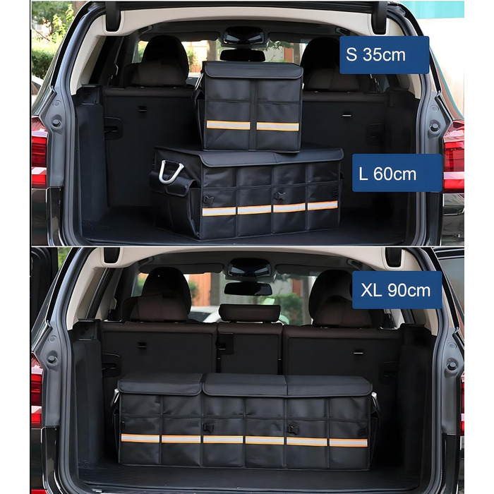 Органайзер для багажника XXL, складаний 90 см, велика автомобільна сумка для зберігання речей з посиленими алюмінієвими ручками, нековзним дном та численними кишенями ідеально підходить для автомобілів, позашляховиків та пікапів