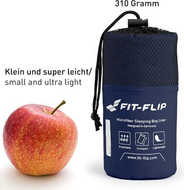 Спальний мішок Fit-Flip hut ультралегкий, вкладка з мікрофібри з додатковим відділенням для подушки, спальний мішок з шовковистою м'якою тканиною, туристичний спальний мішок, а також внутрішній спальний мішок темно-синього кольору.