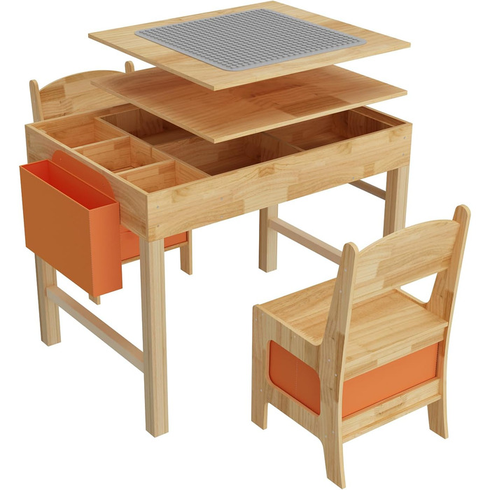 Дитячий стіл з 2 стільцями стіл-конструктор з натурального дерева, ігровий стіл з шухлядою та тканинною сумкою, дерев&39яні дитячі меблі 7556 см для дитячих кімнат, творчої гри та навчання