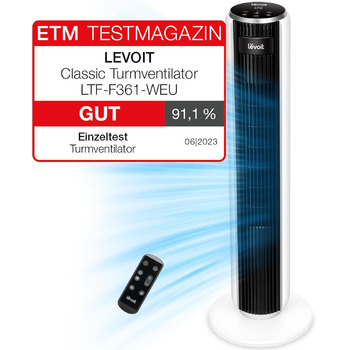 Безшумний баштовий вентилятор Levoit 28 дБ з розширеним режимом сну, вентилятор 7 м/с з дистанційним керуванням, баштовий вентилят