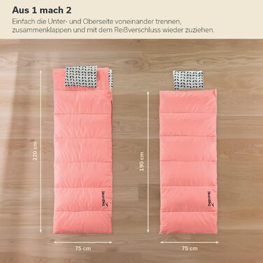 Подвійний спальний мішок Skandika Iceland Спальний мішок для 2 осіб, 3 сезони, з фланеллю/без неї, бавовна, подушка, 220 x 150 см, можна використовувати як одинарний спальний мішок Спальний мішок-ковдра, сімейний спальний мішок, лосось