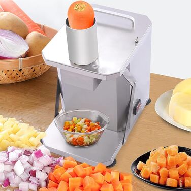 Комерційна овочева машина Oiyekntd з сітчастими ножами, міцна нержавіюча сталь, 200 Вт, електрична машина для кубиків фруктів для картоплі, моркви, огірків, пітаї, 8 мм
