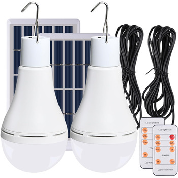 Сонячні лампочки 2 шт. з пультом дистанційного керування Сутінковий датчик Світлодіодні сонячні лампи для зовнішнього приміщення С