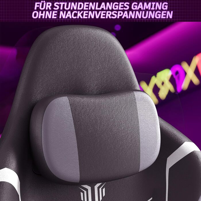 Ігрове крісло Soontrans з функцією масажу KJ433 Ігрове крісло з підставкою для ніг та підголівником Спинка ігрового крісла відкидається до 135 Вантажопідйомність 150 кг (сіро-фіолетове)