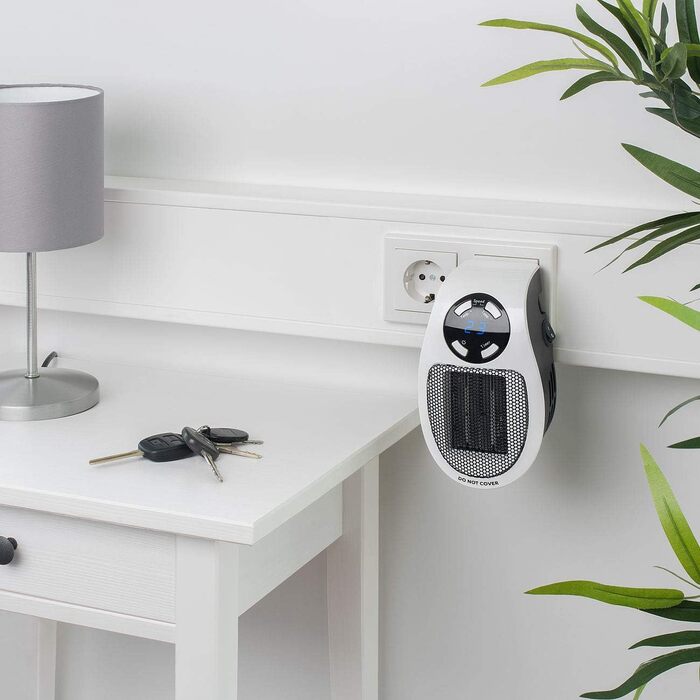 Підключається до розетки побутової техніки Sichler Керамічний вентилятор-обігрівач з термостатом, таймером, дисплеєм, 500 Вт (Маленький обігрівач для розетки, підключається до розетки, для людей похилого віку)