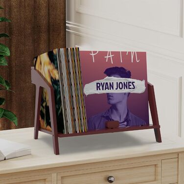 Бамбуковий тримач для платівок, стильний дизайн стільця, вміщує до 80 12-дюймових платівок, елегантне місце для зберігання платівок, підставка для компакт-дисків та журналів, підставка для книг (коричнева)