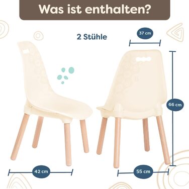 Набір з 2 дитячих меблів Дитячі стільці на ніжках - міцні, стильні стільці в кремово-білому кольорі та дереві для дітей від 3 рокі