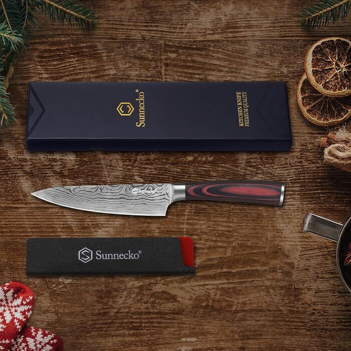 Кухонний ніж Sunnecko 14 см Кухарський ніж Професійний ніж - маленький кухонний ніж Ніж для м'яса з нержавіючої сталі з дерев'яною