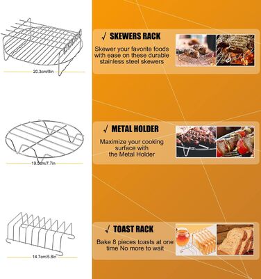 Аксесуари для квадратної безмасляної фритюрниці об'ємом 5,5 л. 12 упаковок, підходить для COSORI/PRINCESS/INNSKY/PROSCENIC/PHILIPS 5,2 л 5,5 л 5,7 л і більше, усі марки квадратних фритюрниць, без бісфенолу А