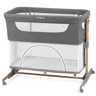 Дитяче ліжечко Momi SMART Bed 4-в-1 до 15 кг, приліжкове ліжечко для немовлят з матрацом, регульована висота, сірого кольору, одномісне