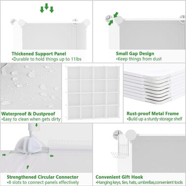 Кубоподібна полиця для зберігання, 16 кубічних полиць, шафа, модульна пластикова полиця своїми руками, ідеально підходить для спальні, вітальні, офісу, 122 см Д x 31 см Ш x 122 см В, молочно-білий, UPCS16M 16 кубів