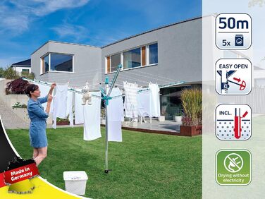 Ротаційна сушильна машина Leifheit Linomatic 500 Easy, втягування лінії для чистої білизни, парасолька для білизни з системою Easy