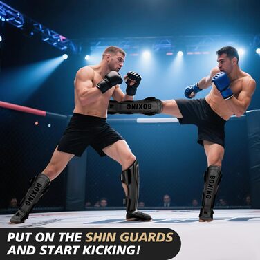 Щитки для гомілок NZQXJXZ для кікбоксингу та муай-тай, регульовані захисні накладки на ноги із захистом підйому стопи, спорядження для тренувань з бойових мистецтв, ММА та спарингу