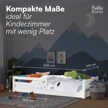 Ліжко Bellabino Iskri на підлозі 90x200 см Дитяче ліжко Монтессорі із захистом від падіння та рейковою основою Дерев&39яне ліжко для хлопчиків та дівчаток з масиву сосни білого кольору Ліжко для малюків білого кольору 90x200 см без матраца