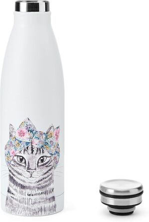 Пляшка MIKASA Tipperleyhill з нержавіючої сталі з подвійними стінками, 500 мл, вакуумно-ізольована, зберігає напої гарячими та холодними, пляшка з нержавіючої сталі без бісфенолу А з принтом кота
