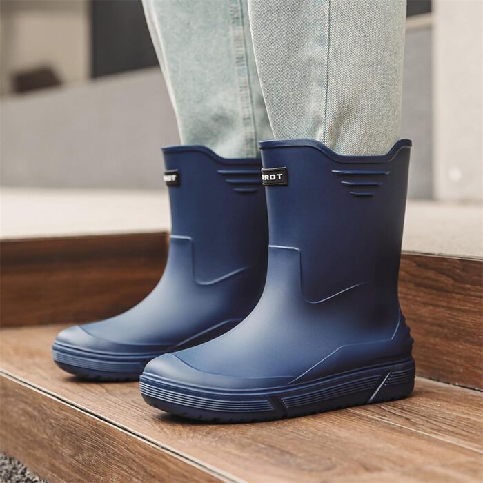 Водне взуття, гумові чоботи, гумові чоботи, чоловічі, європейський стиль, нековзні, для кухні, активного відпочинку, риболовлі, подорожей та походів, розмір 2, сині, 39 1/3 EU