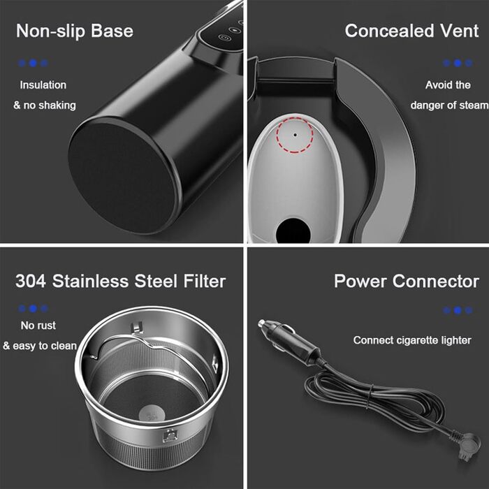 Чайник з підігрівом для автомобіля, міні-чайник для подорожей 12 В, прикурювач, електричний чайник з нержавіючої сталі 304, колба-