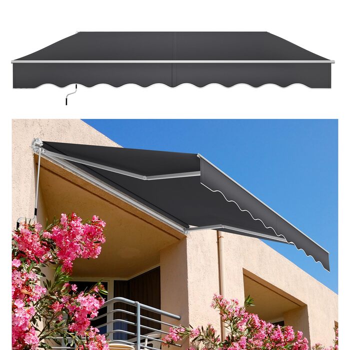 Ручний складаний тент Aufun, балконний тент з алюмінію та поліестеру, висувний сонцезахисний тент з ручним приводом, водонепроникний та стійкий до ультрафіолету для балкону, тераси та використання на вулиці (250x200 см, темно-сірий) 250 x 200 см темно-сір