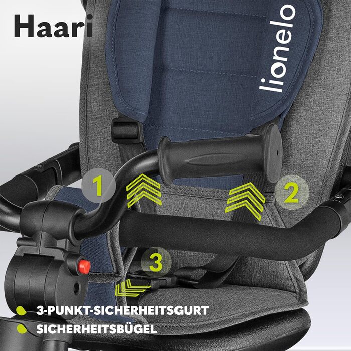 Триколісний велосипед LIONELO Haari 2в1 з ручкою від 18 місяців до 25 кг, вперед і назад, безкамерні гумові шини, вільний хід, кош