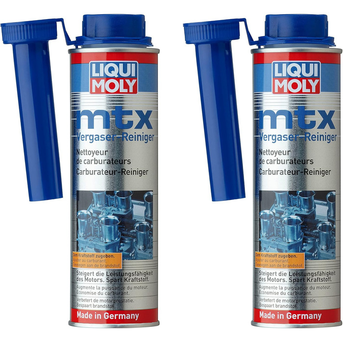 Очищувач карбюратора Liqui Moly 2 шт. mtx 300мл Видаляє відкладення в карбюраторі, клапанах, свічках запалювання і камері згоряння і запобігає утворенню нових Паливна присадка для бензинових двигунів 2 шт. 300 МЛ