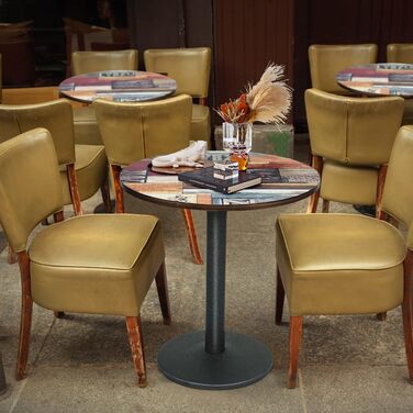 Круглий обідній стіл 70 см, різнокольоровий візерунок дизайнерський круглий обідній стіл, сучасний невеликий кухонний стіл зі стільницею з МДФ та металевим каркасом, ідеально підходить для їдальні, вітальні та кафе, 4 x 70 x 70 x 72 см