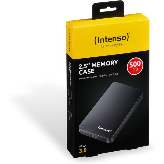 Зовнішній жорсткий диск Intenso Memory Case 500 GB (6,35 см (2,5 дюйма) 5400 об/хв, 8 МБ кеш-пам'яті, USB 3.2) чорний 500 ГБ (USB 3.2)