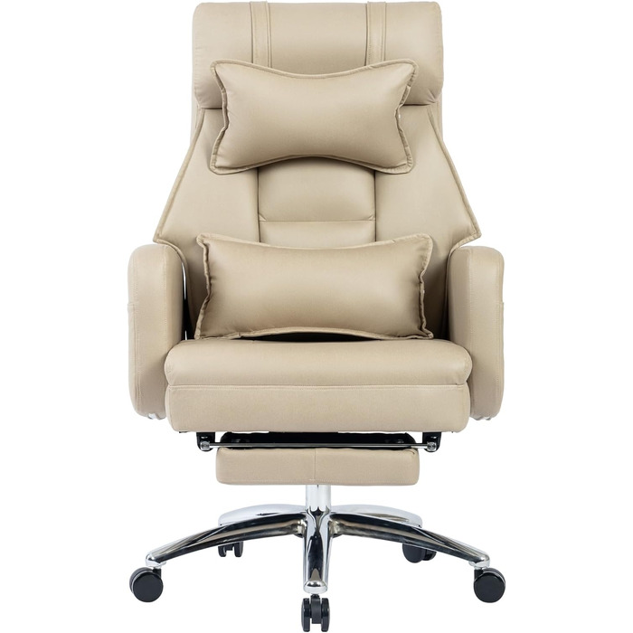 Поворотне ігрове крісло з підставкою для ніг - Функція відкидання 155 Крісло керівника - Ергономічне офісне крісло 150 кг - Технологічне шкіряне комп&39ютерне крісло Крісло для столу (БЕЖЕВИЙ)